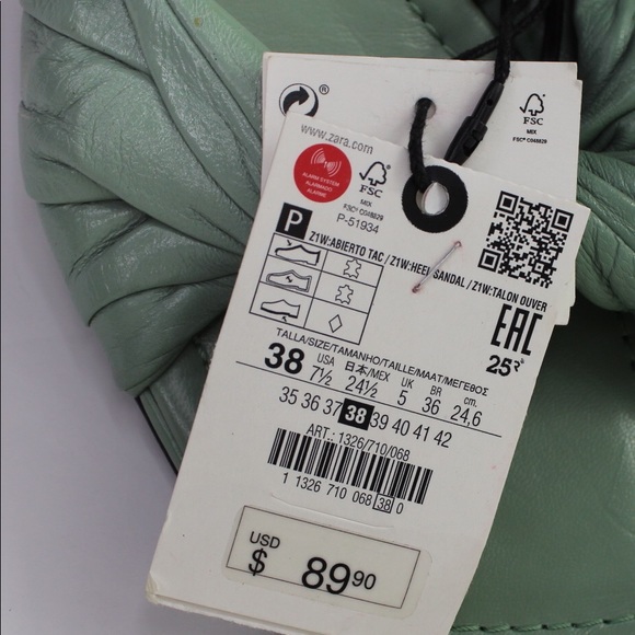 Zara New Knotted Heeled Leather Sandals 7.5 / 38 Seafoam Green NWT - Picture 15 of 16